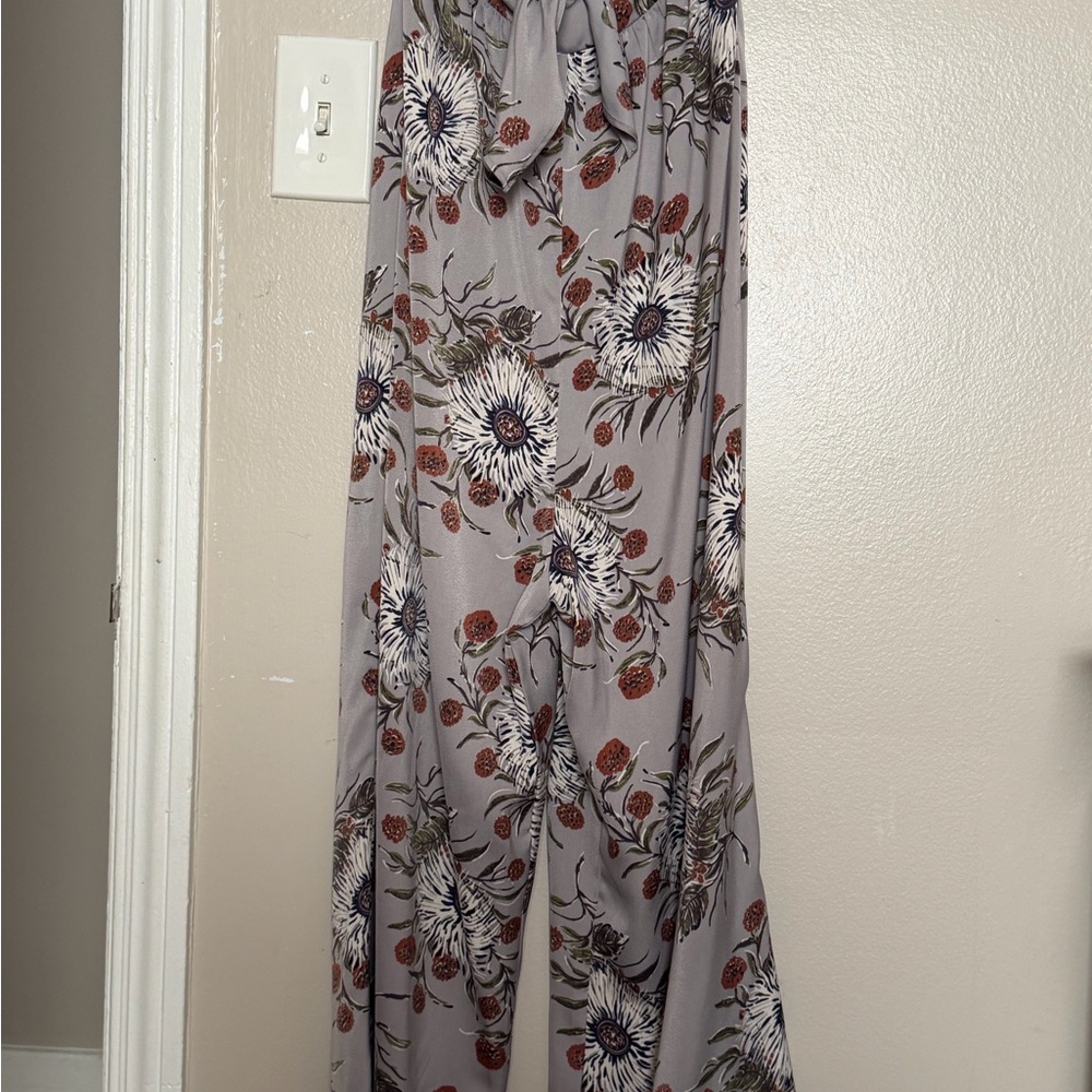 Madewell Gray Floral Wide-Leg Jumpsuit with Rust and Ivory Blooms